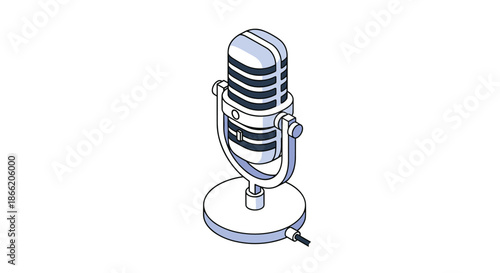 Classic vintage-style studio microphone on a stand, suitable for professional audio recording, broadcasting, or podcasting.