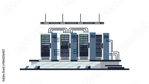 Data center server infrastructure with multiple interconnected servers.