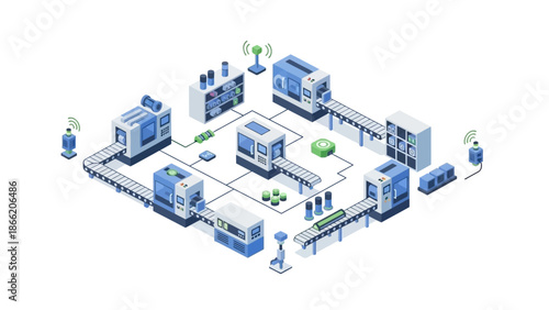 Isometric illustration of an industrial facility with various buildings and machinery.