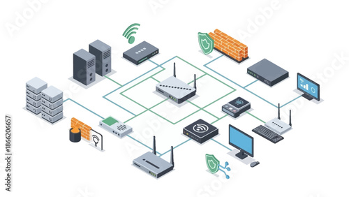 Network Infrastructure Diagram with Devices and Servers.