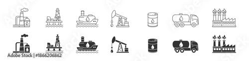 Oil and petroleum industry icon set, natural gas icon collection.  Vector illustration