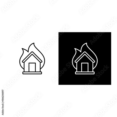 House On Fire  icon black and white outline.