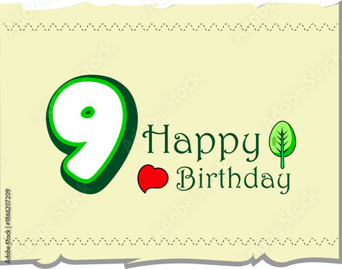 9th birthday 3d Template. Birthday Greeting Card Template, love Day Adorable Vector Premium Template, Birthday celebration template