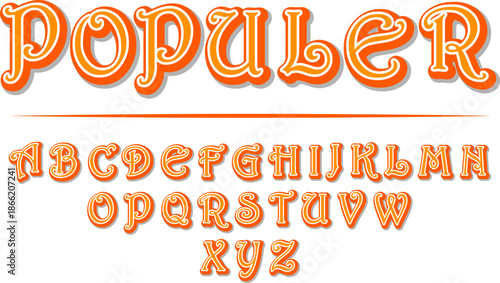 Harrington style Alphabet, Playful Orange Alphabet Lettering with eye catch style. 3D font style, 3d text style