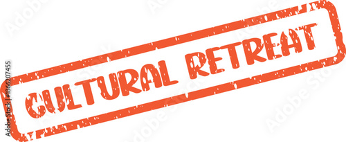 A distressed orange rubber stamp impression featuring the words Cultural Retreat for relaxation events