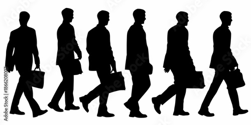 A row of silhouetted business people walking with briefcases