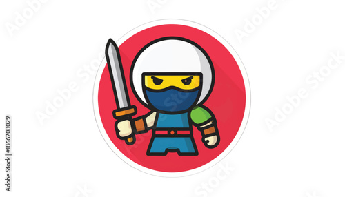 Cartoon Ninja Character with Sword Ready for Action.