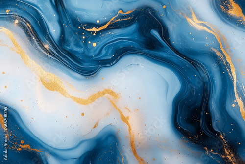 Abstract blue white gold background. Liquid Marble Background Texture