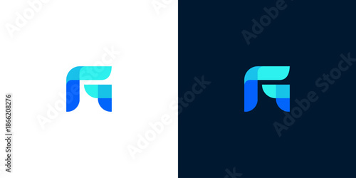 Modern abstract lettermark logo design featuring dynamic blue gradient shapes, ideal for technology, finance, or corporate branding initiatives requiring a sleek and innovative visual identity