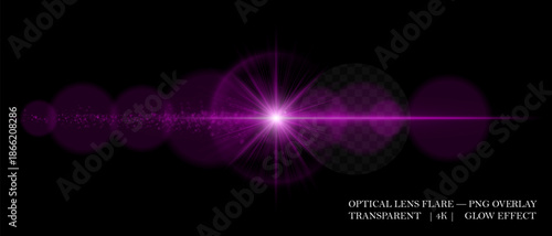 Bright optical lens flare with smooth reflections, glowing dust, and soft transparency. Perfect for digital overlays, highlights, and light effects in visual design.