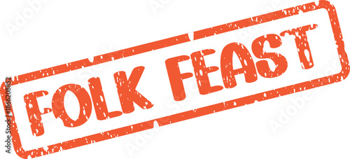 Authentic orange grunge folk feast rubber stamp impression on a white surface