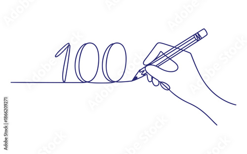 A Hand the Number 100 with a Pencil on a Line