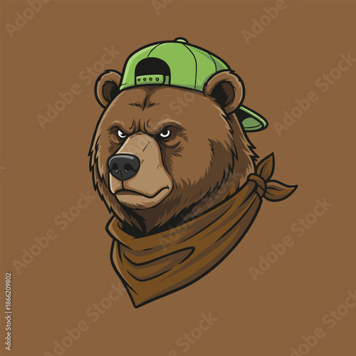 Urban Bear with Green Cap and Bandana