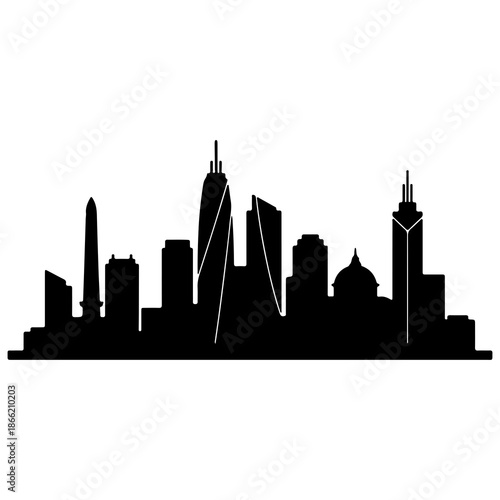 Modern City Skyline Silhouette with Skyscrapers