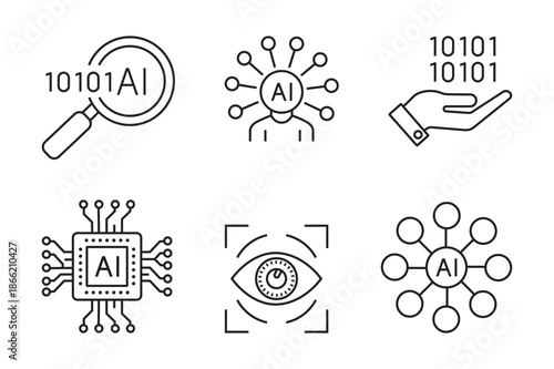 Artificial Intelligence and Machine Learning Technology vector Icon Set