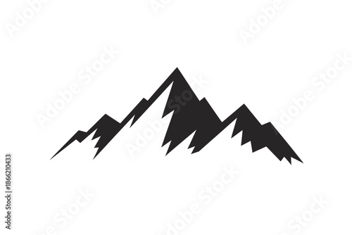A jagged black mountain range with sharp peaks and valleys