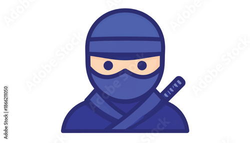 Blue Ninja Character with Hidden Eyes and Sword on Back.