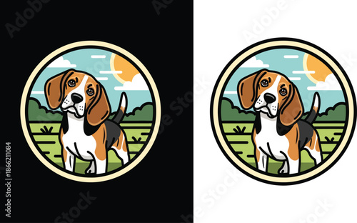 Retro Vintage Dog Badge Logo Vector, Circular Emblem, No Text