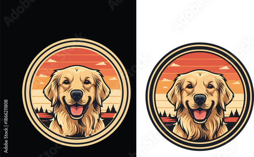 Retro Vintage Dog Badge Logo Vector, Circular Emblem, No Text