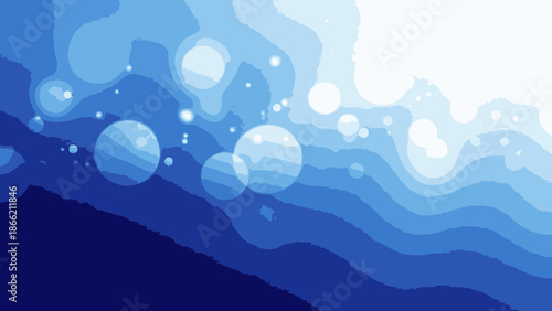 Vibrant blue ocean waves with bubbles rising to surface