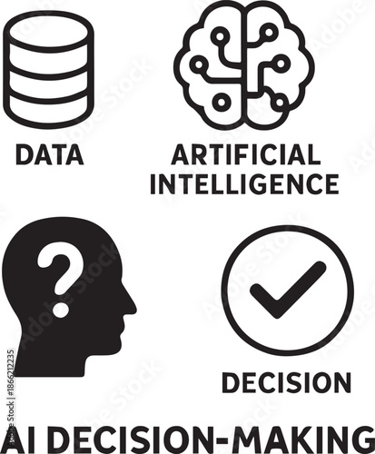 Design a vector workflow diagram showing AI decision-making