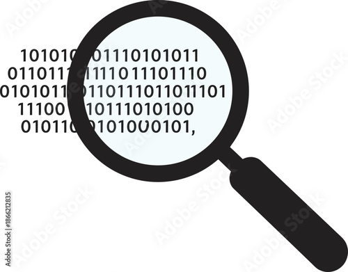 Magnifying Glass Focusing on Binary Code Data for Digital Forensics and Analysis Concept