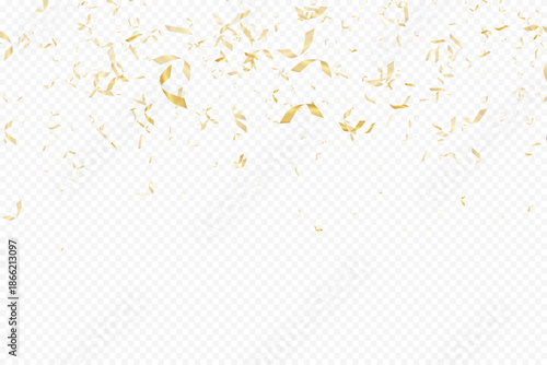 Glittering confetti on a transparent background. Gold confetti