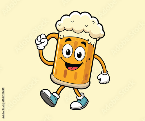 Happy Beer Mug Mascot Vector: Cheerful Cartoon Character with Foam for Bar and Pub Branding