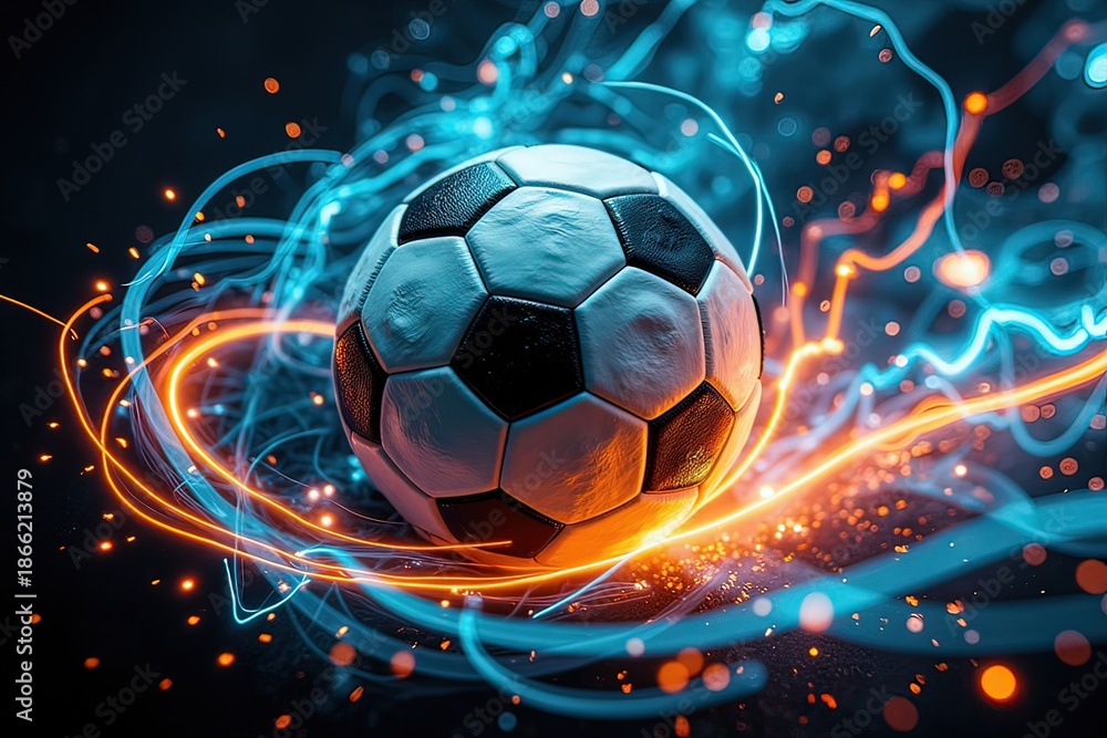 Fototapeta premium Ai pallone da calcio fra cerchi di energia 04