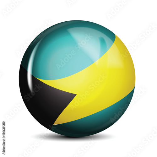 Bahamas National Flag Sphere Icon Glossy Button 3D Vector Illustration