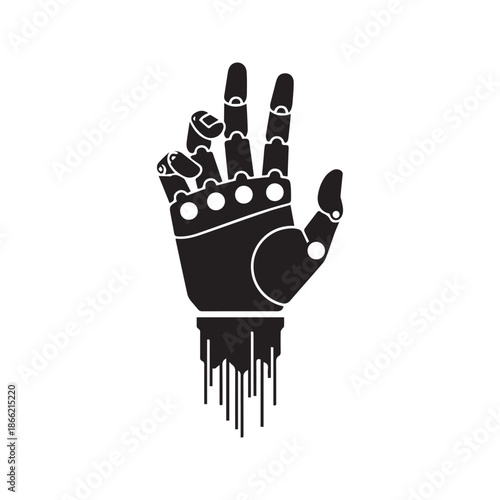 Robotic hand icon vector illustration, mechanical cyborg arm silhouette isolated on white background for technology, artificial intelligence, and automation design
