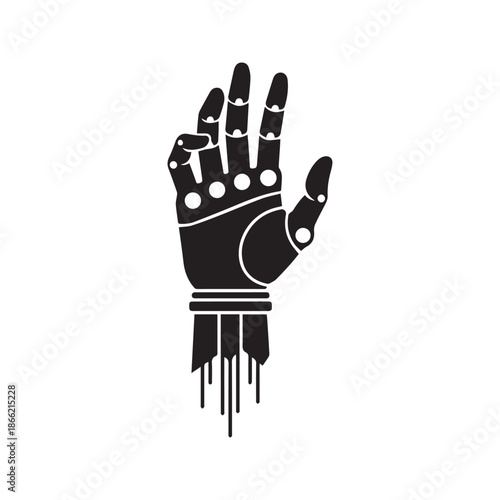 Robotic hand icon vector illustration, mechanical cyborg arm silhouette isolated on white background for technology, artificial intelligence, and automation design
