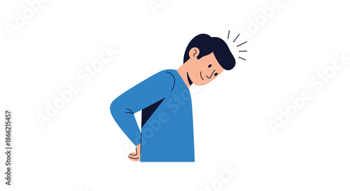 Shy or embarrassed young man looking back over his shoulder with a slight smile, with his hands clasped behind his back.