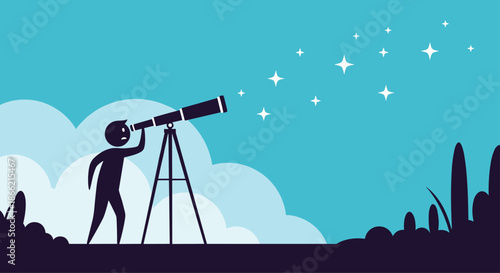 Silhouette of a person looking at the stars in the night sky through a telescope, symbolizing discovery, curiosity, and exploration.