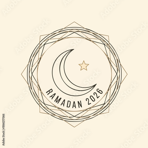 RAMADHAN Crescent Moon Icon with Star in Geometric Pattern