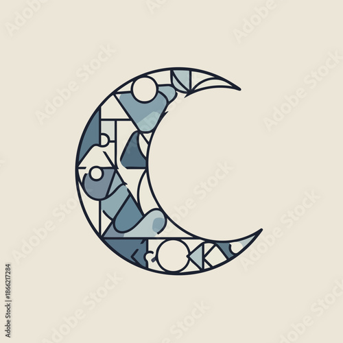 RAMADHAN crescent moon icon symbolizing Islamic faith and cultural heritage in a minimalist illustration