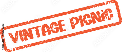 Vintage Picnic Orange Distressed Rubber Stamp for Retro Outdoor Gatherings and Events