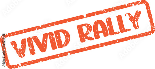 Vivid Rally Grungy Orange Rubber Stamp Indicating a Lively Public Gathering Event