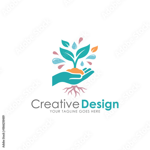 Creative Hand Holding Growing Plant Vector Logo for Eco and Nature Brand