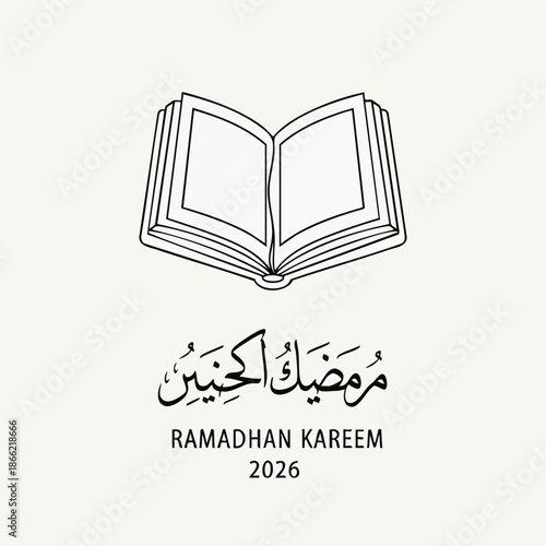 Ramadhan Kareem Greeting Card with Open Book and Arabic Calligraphy Illustration