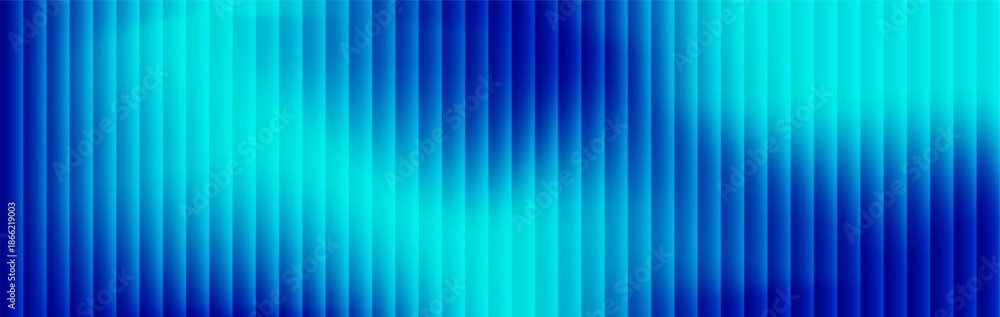 Obraz premium Blue ribbed glass effect gradient striped refracted vector long background. Abstract creative bright textured backdrop