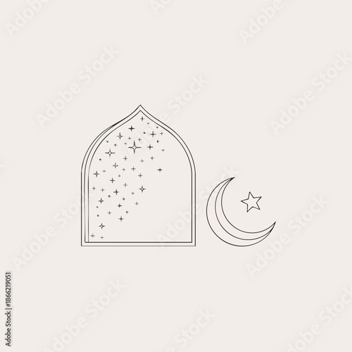 Celebrating Ramadhan with crescent moon and stars icon in minimalist design