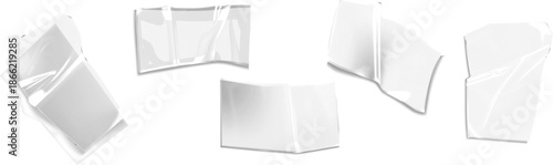 A collection of fragmented clear plastic shards floating in a transparent isolated arrangement with sharp edges