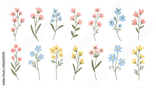 Floral Symphony: A collection of various colorful flowers, painted in gentle pastel hues, offering a soft and delicate visual melody. 