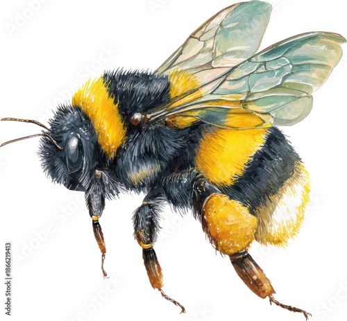Beautiful bumble bee flying in air isolated on transparent background