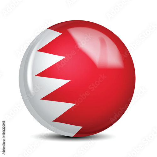 Bahrain National Flag Sphere Icon Glossy Button 3D Vector Illustration