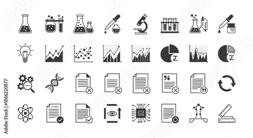 A comprehensive set of science icons, meticulously crafted in a clean and modern style, perfect for enhancing any scientific presentation isolated on