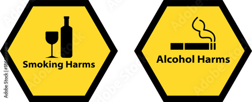 Hexagonal warning signs for smoking and alcohol harms