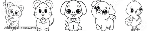 Adorable Animal Characters Set, Cute Puppy, Kitten, Chick, Mouse, Vector Illustration For Children