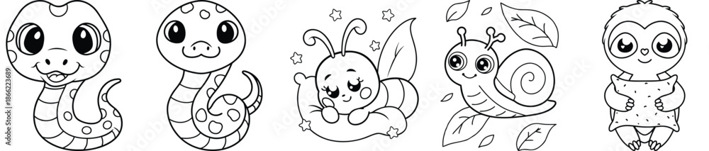 Fototapeta premium Adorable Reptiles Collection: Cute Turtle, Crocodile, Lizard, And Tortoise Sketch Illustrations